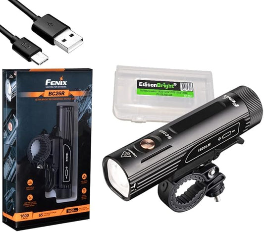Fenix BC26R 1600 Lumen Rechargeable Bike Light with Edisonbright Battery Carrying case