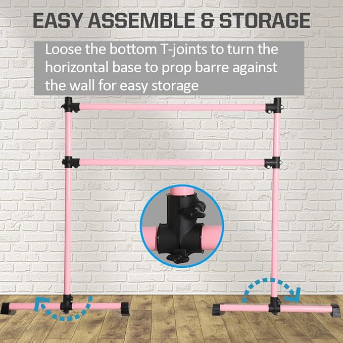 UMEKEN Wood/Aluminum/Steel Ballet Barre 4 Foot Portable Barre Bar Home Adjustable Freestanding Ballet Stretch Dance Bar for Kids Adult with Carry Bag
