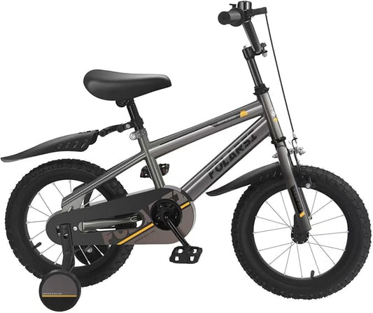 Boys Bike 12 14 16 Inch Kids Bicycle for 2-7 Years, Sporty Children's Mountain Bike with Training Wheels & Dual Brakes, Gray-Black Steel Frame