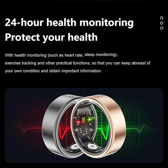 Loluka Smart Ring with Heart Rate Monitor Fitness Ring Fitness Tracker Step Tracker Sleep Monitor Health Tracking No Subscription Fee for Android iOS Silvery 12