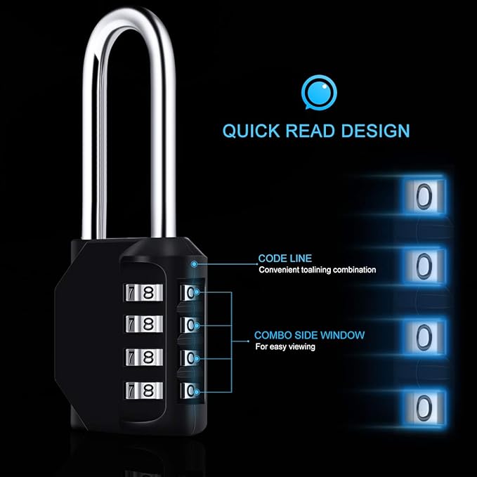 2 Pack 2.6in Long Combination Padlock, Waterproof 4 Digit Combination Lock, Weatherproof Metal & Galvanized Steel, for Schools, Gyms and Lockers, Black