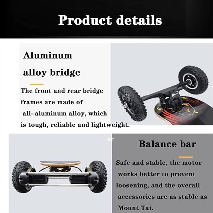 Off Road Electric Skateboard All Terrain Skateboard,Ultra-Long 25 Miles Range Mountain Board,Maximum Speed 40 km/h,1650Wx2 Motor,30°Climbing,Glass Up to120KG,10000mAh Battery,Remote Control
