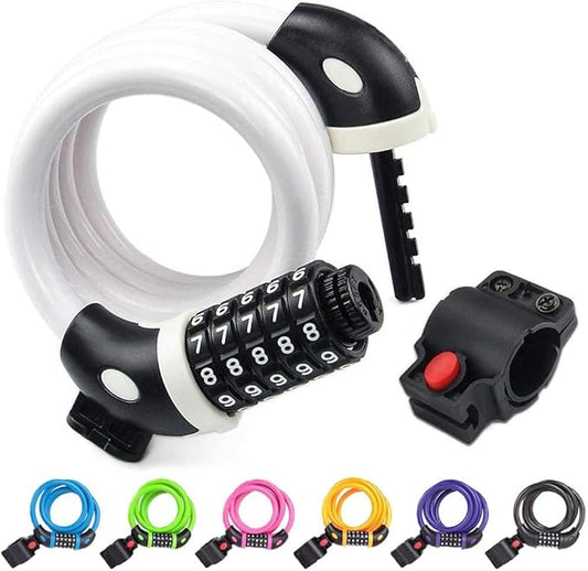 NDakter Bike Lock, 4/5.6 Feet Bicycle Cable, High Security 5 Digit Resettable Combination Coiling Bicycle Lock, Heavy Duty Anti Theft Cable with Mounting Bracket, 1/2 Inch Diameter (12mm)
