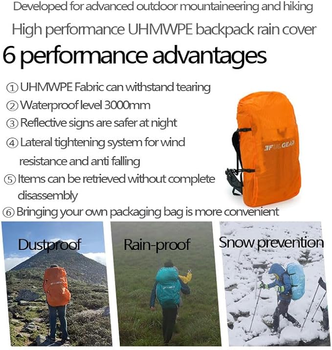 3F 20-85L backpack rain cover, waterproof, dustproof, wear-resistant, tear resistant outdoor hiking backpack cover (orange-M)