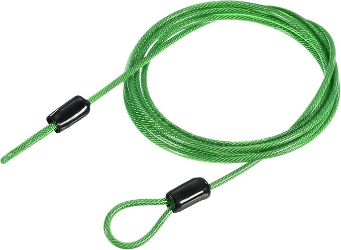 MECCANIXITY Security Steel Cable Lock, Safety Cable Flexible Wire Rope Luggage Lock 5feet 2.5mm Vinyl Coated Braided Steel with Double Loop for Bike Bicycle U-Lock Padlock Green