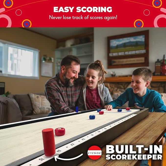 Swooc Games® | 2-in-1 Premium Shuffleboard and Curling | 100% Solid Wood Shuffleboard Table (4ft) | 5+ Ways to Play | Tabletop Games for Adults & Kids | Shuffle Board Game Table Top, Bar & Indoor Game