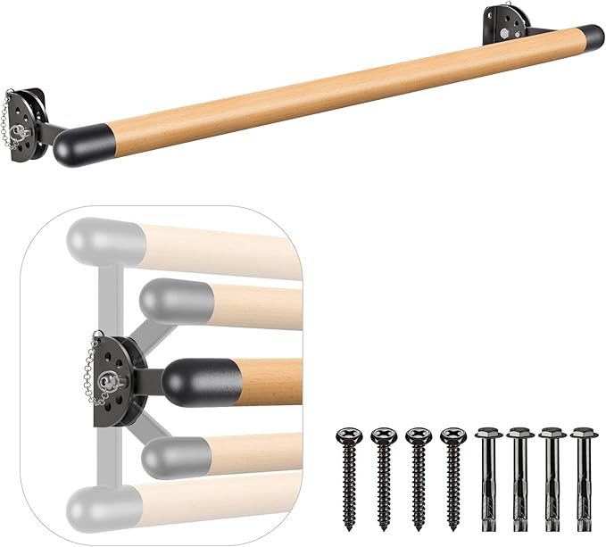 Kipika Wall Mounted Traditional Solid Wood Ballet Barre System, Freestanding Ballet Barre, Stretch/Dance Bar for Home Workout Dance Equipment, Durable Metal Support, Height Adjustment