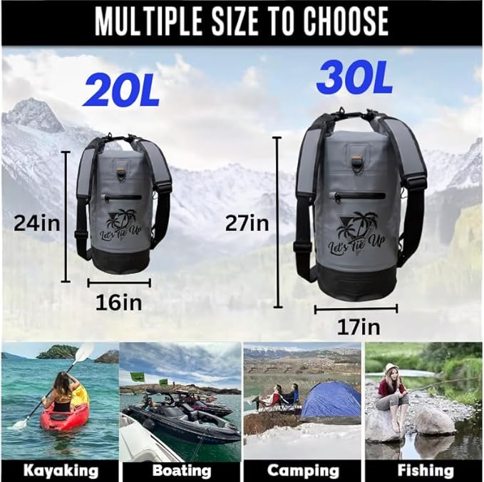 Let's Tie Up Waterproof Dry Bags for Boating and Outdoors | Ultimate Roll-Top Dry Bag: Style, Functionality, and 100% Waterproof Protection for All Your Boating and Outdoor Adventures | 20L