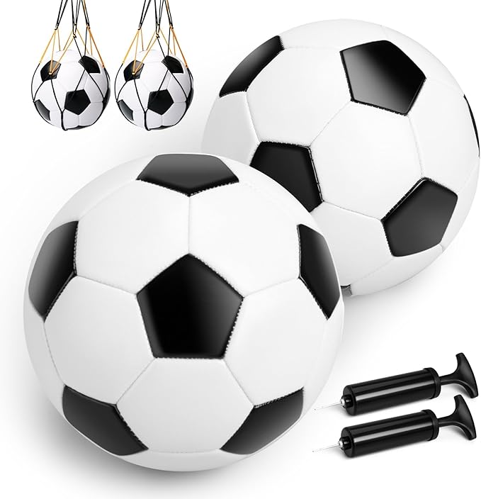 Soccer Ball Size 2 Size 3 Size 4 Size 5 with Pump - Single, 2 or 3 Pack - Official Size & Weight - Classic Indoor Outdoor Soccer Long-Lasting - Ideal Gift for Toddler Kids Boys Girls Youth Adult