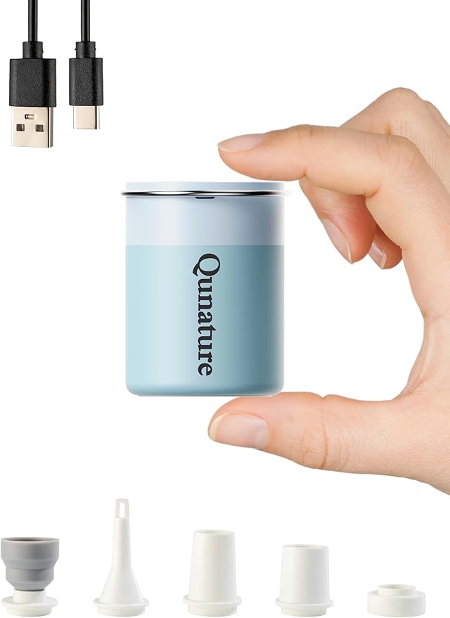 Qunature Air Pump Portable Mini Electric Pump for Inflatables with 1500mAh Battery Camping Light Rechargeable USB Inflate Deflate for Air Bed Mattress,Pool Floats,Swimming Ring,Vacuum Storage Bags