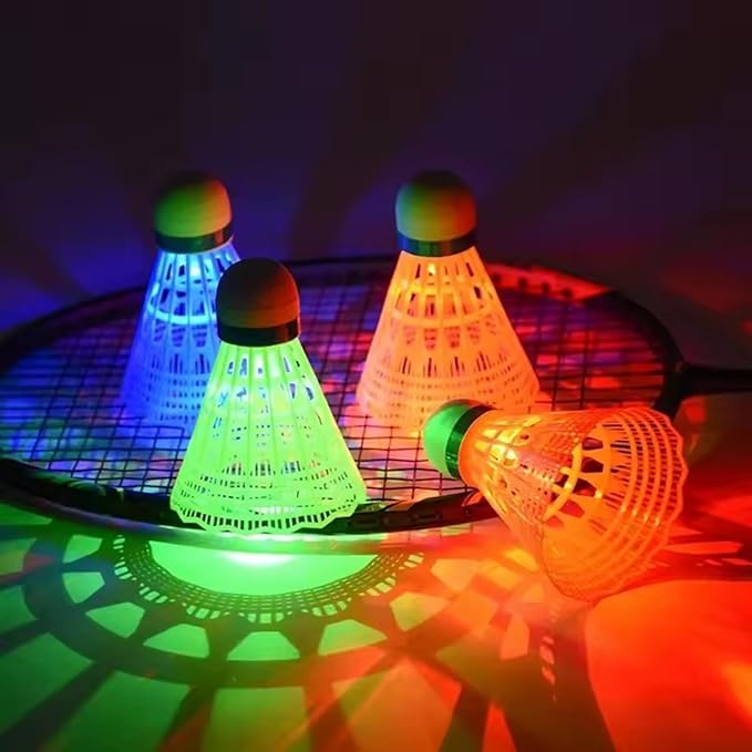 LED Badminton Birdies 4/5/6 PCS,Nylon Glow in The Dark Badminton Shuttlecocks,Goose Feather Colourful Lighting Birdies, Plastic Light Up Birdie Balls for Indoor Outdoor Sports Activities