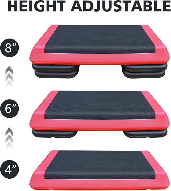 Aerobic Step Platform 30" × 14" Height Adjustable Workout Step for Fitness Strength Training with Risers Exercise Platform for Home Gym