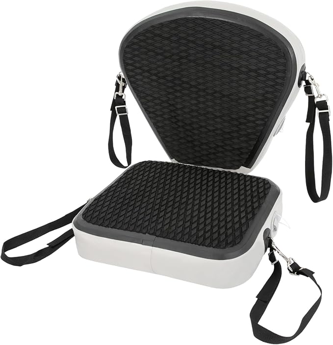 Kayak Seat Inflatable Padded Boating Seat PVC Portable Thicken Seat Cushion w/Back Support Adjustable Strap for Kayaking Canoeing Drifting Rafting Fishing Adolescents and Adults (Black)