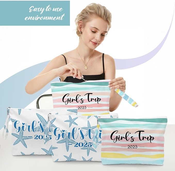Fokongna 3PCS Girls Trip Gifts Favors Rainbow Starfish Wet Bag Wet Dry Bag Beach Bag for Swimsuit Toiletry Bag Travel Essentials For Women, Beach Travel Gym Wet Dry Bag for Swimsuit Dirty Diaper Bag