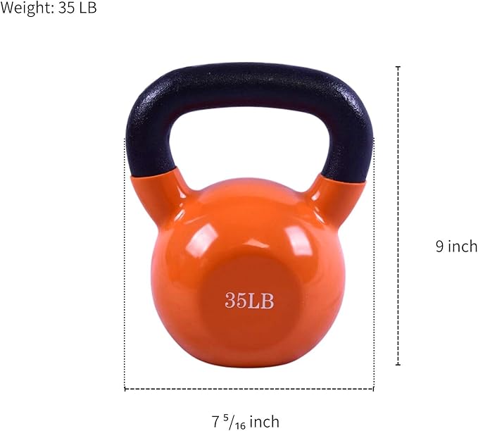 Vinyl Coated Kettlebell - Choose 20, 25, 30, 35, 40, 45 Lbs - Durable, Non-Slip Grip for Home Gym, CrossFit, Strength Training