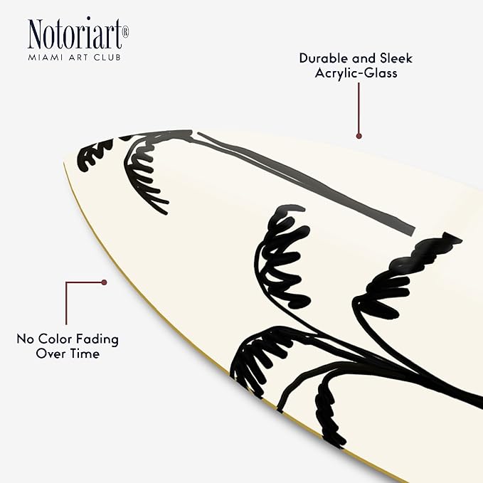 Palms Minimalist Surfboard Acrylic Wall Art Die-Cut Coastal Modern High-Gloss Home Decor, 15" x 60"