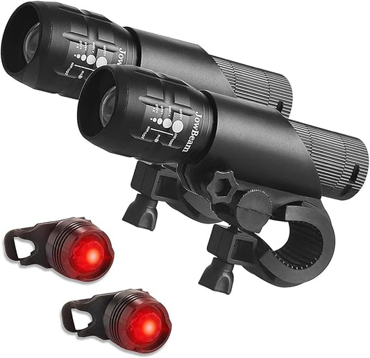 2 Packs Bike Light Set Super Bright Focus Adjustable Front Headlight and Rear LED Mountain Bicycle Light, Mount Included JB866