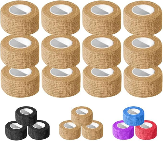 OZER 12 Pack 1 Inch x 5 Yards Self Adhesive Bandage Breathable Cohesive Bandage Wrap Rolls Elastic Self-Adherent Tape for Stretch Athletic, Sports, Wrist, Ankle (1 lnch Tan, 1lnch)