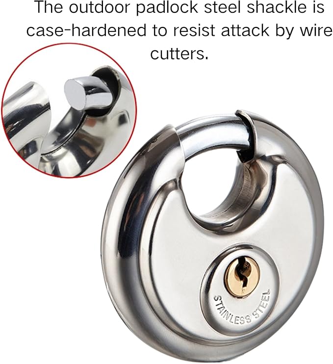 70MM Discus Padlock with Same 3 Brass Keys,304 Stainless Steel Disc Lock with Brass Gallows to Prevent Rusting,Thick Sturdy Hook to Prevent Picking.6 Pack-XZJYYF