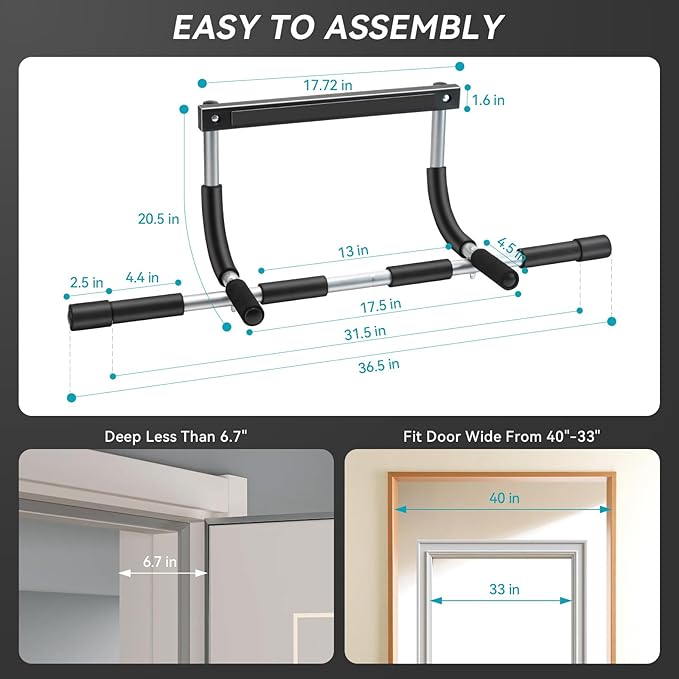 Pull Up Bar for Doorway, Adjustable Width Locking, Thickened Stee, Upper Body Fitness Workout Bar, Multi-Grip Strength for Doorway, Indoor Chin-Up Bar Fitness Trainer for Home Gym Portable