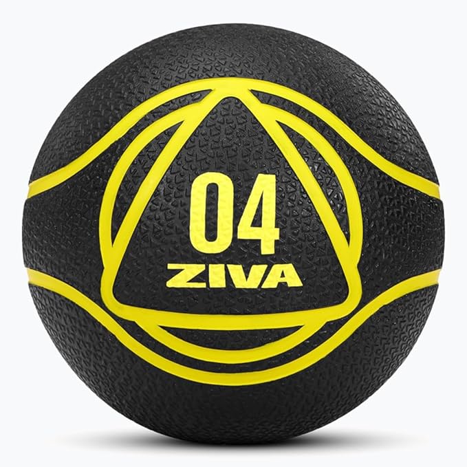 ZIVA Medicine Ball – Durable Rubber Weighted Ball with Easy-Grip Textured Shell for Core, Balance and Strength Training – Commercial Quality (Black, 4–12 lb)