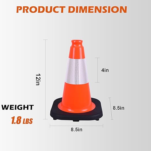 8 Pack 12" in Orange PVC Safety Cones with Reflective Stripe, Stackable Training Cones for Sports, Soccer, Drills, Indoor and Outdoor Activities and Festive Events