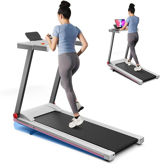 Treadmill with 5% Incline, 300lbs Capacity Folding 15 HP Small Treadmills for Home Portable Running Treadmill with Handles Quiet Brushless Dual Cushion System, Electric Compact Treadmil