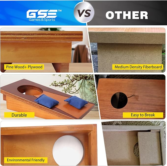 GSE Games & Sports Expert Portable Cornhole Toss Game Set with 8 Bean Bags, Wooden Cornhole Game Set for Indoor&Outdoor. Bean Bag Toss Game Set for Family, Friends