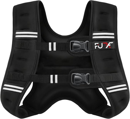 FUFF Weighted vest woman - 5lb/10lb/12lb/15lb/20lb/25lb/30lb Weights with Reflective Stripe, Weighted Vest for Men Women Strength Training Running Walking Jogging