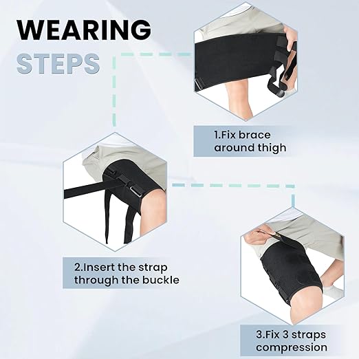 Hamstring Compression Sleeve with 3 Adjustable Straps,Thigh Compression Sleeve for Men Women,Thigh Wrap Compression for Pulled Hamstring,Groin ,Quad,Hamstring Brace for Hamstring Injury, Leg Brace for Upper Thigh support (Black, Medium)