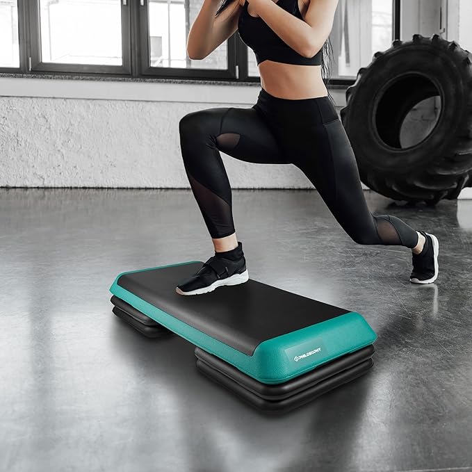 Philosophy Gym Aerobic Exercise Adjustable Step Platform, Health Club Size, with 4 Risers Included