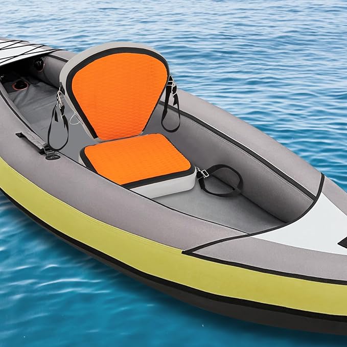 Kayak Seats, Universal Kayak Inflatable Seat with Backrest, Padded Thicken Cushion Kayak Seat, Adjustable Strap and Comfortable Breathable EVA Material (Orange)