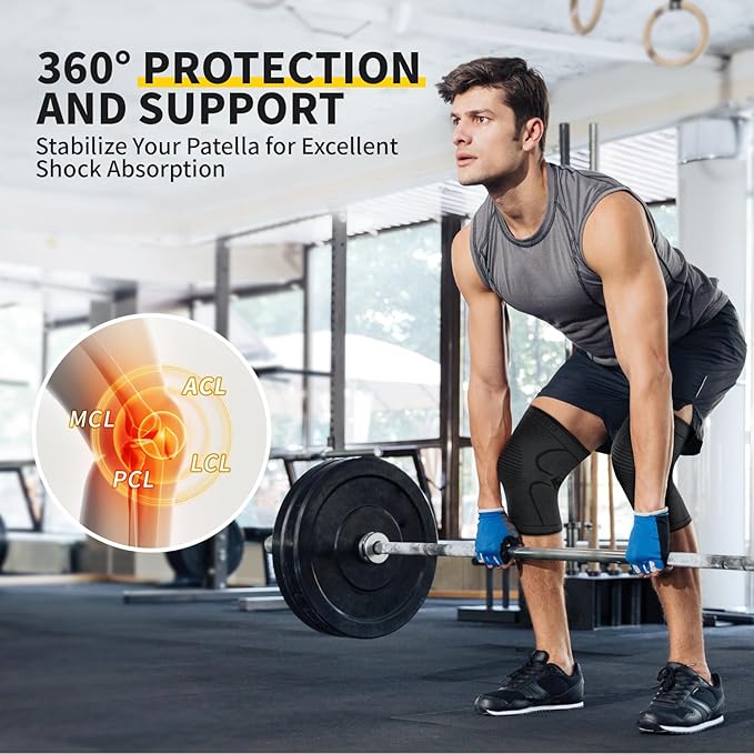 CAMBIVO 2 Pack Knee Brace, Knee Compression Sleeve for Men and Women, Knee Support for Running, Workout, Gym, Hiking, Sports (Gray,X-Large)