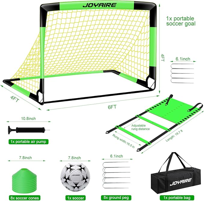 Kids Soccer Goals for Backyard Set, Portable Toddler Soccer Goal 2 of 6x4 ft, 4x3 ft, 7x5 ft, Soccer Training Equipment, Pop Up Soccer Net Kit with Size 4 Soccer Ball, Outdoor Sports Play, Youth Game