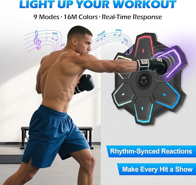 Smart Music Boxing Machine for Adults and Kids, Wall-Mounted Interactive Trainer with LED Display, 9 Modes & 9 Speeds, Perfect for Home Fitness and Stress Relief