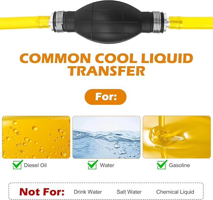 Gasoline Transfer Pump - Fuel Transfer Pump, Gas Pump Portable Hand Fuel Siphon Pump, Oil, Diesel, Water, Liquid, Fluid, High Flow 10 Ft Siphon Hose for Gasoline