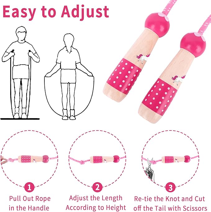 EGOSKY Jump Rope Kids, 7.2ft Children Adjustable Cotton Skipping Rope with Wooden Handle for Boys Girls Fitness Outdoor Activity