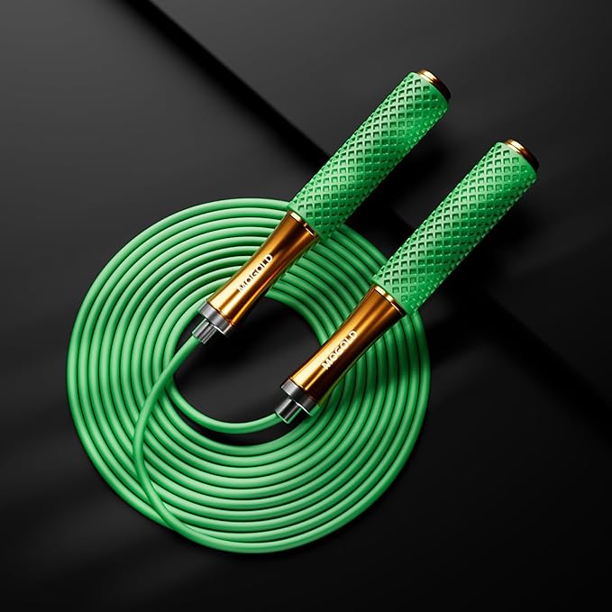 5mm PVC Jump Rope For Men Women Kids - Dual Ball Bearing -Metal Handle Core Covered Rubber Grip- Adjustable 10ft long Skipping Rope - Good For Workout Fitness Weight loss