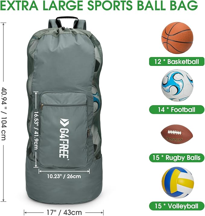 G4Free Extra Large Mesh Ball Carry Bag for Soccer, Basketball, Football, Volleyball, Swim