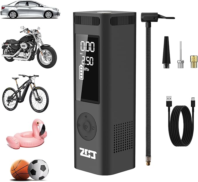 Tire Inflator Portable Air Compressor, 150PSI Faster Cordless Air Pump with Auto Shut-Off Function for Car, Motorcycle, Bicycle, Balls with Digital Pressure Gauge, 6000mAh Battery, LED Light