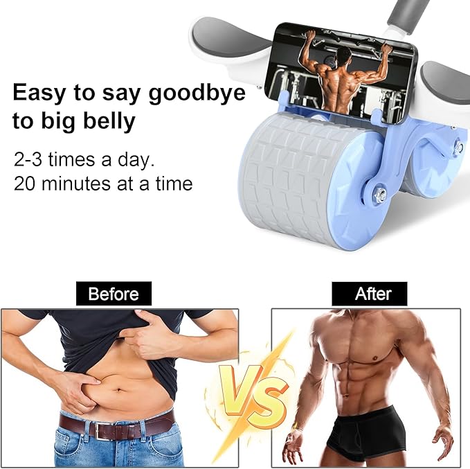 Bersauji 2025 New Ab Roller Wheel with Knee Mat &Timer, Automatic Rebound Abdominal Wheel, Ab Abdominal Exercise Roller with Elbow Support, Abs Workout Equipment Ab Exercise Roller for Women Men.