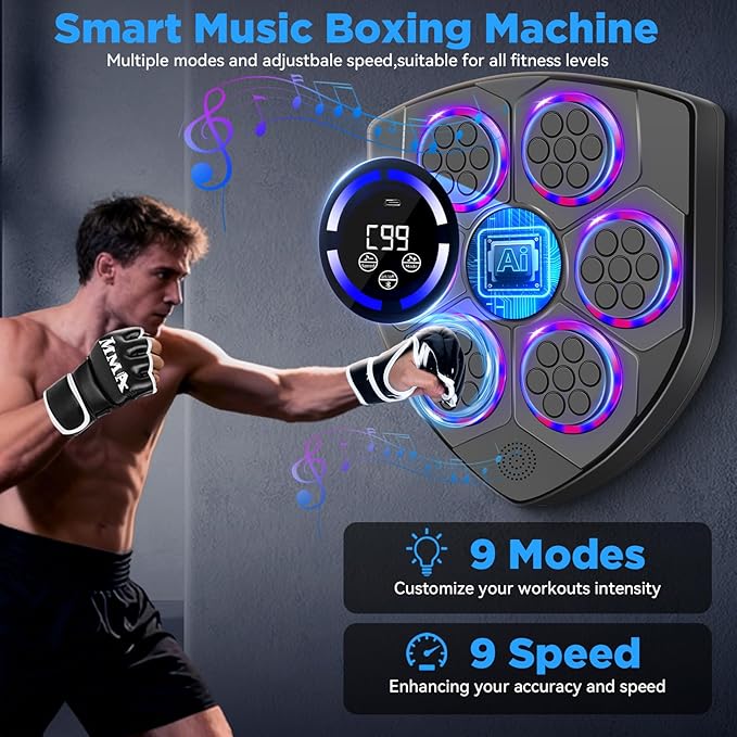 Music Boxing Machine,Smart Boxing Machine for Adults with Boxing Gloves,9 Modes & 9 Speeds Wall Mounted Music Punching Machine for Home Gym Office Workout
