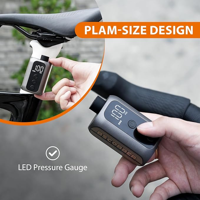 A5mini Smart Electric Bike Pump 100 PSI – Mini Air Pump with Digital Display, Auto Shut-Off, Fast Charging for Bikes and Balls
