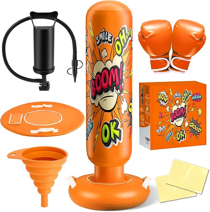 Inflatable Punching Bag for Kids 3-12, Boxing Equipment for Kids and Adults, Christmas, Birthday Gifts, Punching Bag Practice Karate, Taekwondo