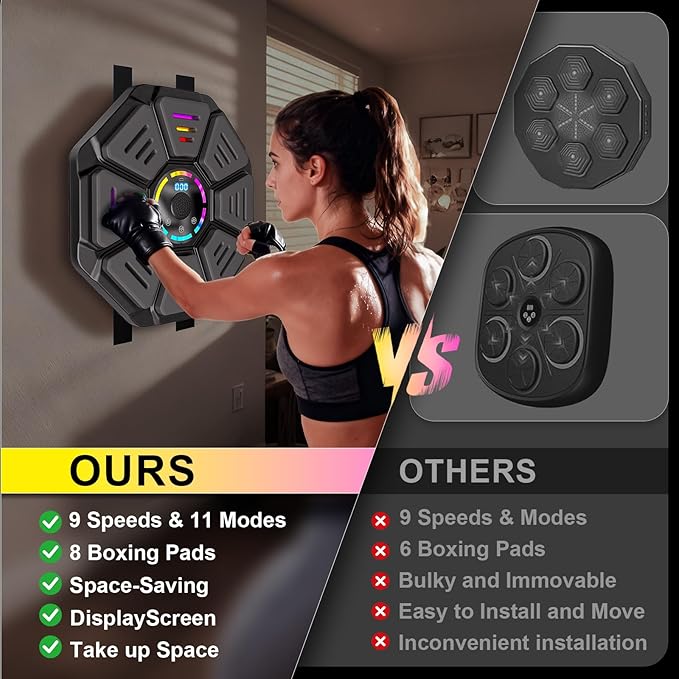 Music Boxing Machine, Smart Music Punching Machine for Adults Kids, Bluetooth Music Sync, Wall-Mounted Workout/Training Equipment with Boxing Gloves, Suitable for Home Gym Office Indoor Exercise