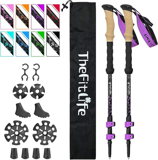 TheFitLife Carbon Fiber Trekking Poles – Collapsible and Telescopic Walking Sticks with Natural Cork Handle and Extended EVA Grips, Ultralight Nordic Hiking Poles for Backpacking Camping