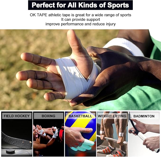 OK TAPE Athletic Sports Tape（4 Packs) - 45ft Per Roll Very Strong Tape for Athlete & Sport Trainers & First Aid Injury Wrap, Perfect for Fingers Ankles Wrist on Bat, Hockey Stick - Yellow