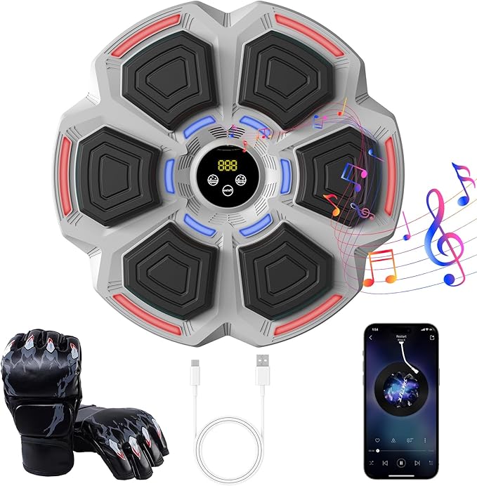 Music Boxing Machine for Adults, Smart Boxing Machine with Gloves, 9 Modes & 9 Speeds, Electronic LED Boxing Training Equipment Wall Mounted, Workout Equipment Target for Home