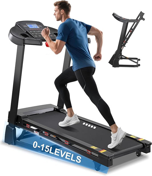 ECHANFIT Treadmill with 15% Auto Incline, Folding Treadmill for Home, 0.6-10 MPH, 350 LB Capacity, 18.11" Wide Running Belt, 3.5 HP, Shock Absorption, Bluetooth Speaker & App