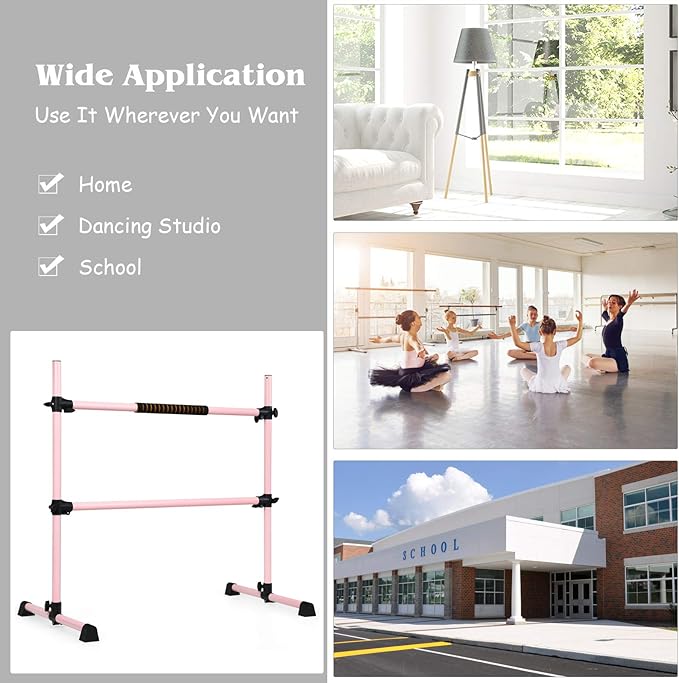 GOFLAME Ballet Barre Portable Double, 4FT Freestanding Ballet Barre Adjustable, Heavy Duty Dancing Stretching Ballet Bar for Home, Dance Barre, Fitness Ballet Bar